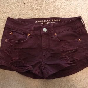 American Eagle maroon denim shorts
